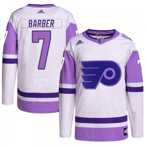 Authentic Adidas Adult Bill Barber White/Purple Hockey Fights Cancer Primegreen Jersey - NHL Philadelphia Flyers