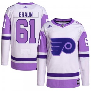 Authentic Adidas Adult Justin Braun White/Purple Hockey Fights Cancer Primegreen Jersey - NHL Philadelphia Flyers