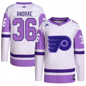 Authentic Adidas Youth Emil Andrae White/Purple Hockey Fights Cancer Primegreen Jersey - NHL Philadelphia Flyers