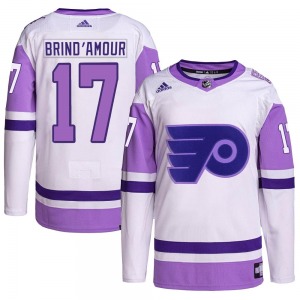 Authentic Adidas Youth Rod Brind'amour White/Purple Rod Brind'Amour Hockey Fights Cancer Primegreen Jersey - NHL Philadelphia Fl