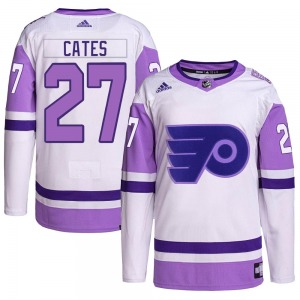 Authentic Adidas Youth Noah Cates White/Purple Hockey Fights Cancer Primegreen Jersey - NHL Philadelphia Flyers