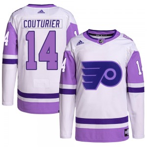 Authentic Adidas Youth Sean Couturier White/Purple Hockey Fights Cancer Primegreen Jersey - NHL Philadelphia Flyers