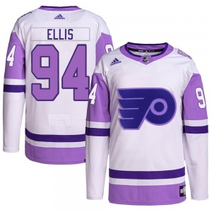 Authentic Adidas Youth Ryan Ellis White/Purple Hockey Fights Cancer Primegreen Jersey - NHL Philadelphia Flyers