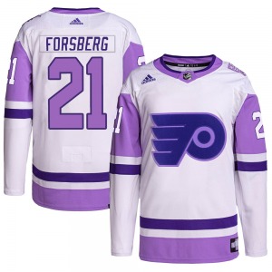 Authentic Adidas Youth Peter Forsberg White/Purple Hockey Fights Cancer Primegreen Jersey - NHL Philadelphia Flyers