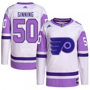 Authentic Adidas Youth Adam Ginning White/Purple Hockey Fights Cancer Primegreen Jersey - NHL Philadelphia Flyers