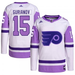 Authentic Adidas Youth Denis Gurianov White/Purple Hockey Fights Cancer Primegreen Jersey - NHL Philadelphia Flyers