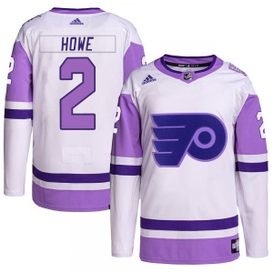 Authentic Adidas Youth Mark Howe White/Purple Hockey Fights Cancer Primegreen Jersey - NHL Philadelphia Flyers