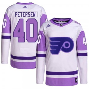 Authentic Adidas Youth Cal Petersen White/Purple Hockey Fights Cancer Primegreen Jersey - NHL Philadelphia Flyers