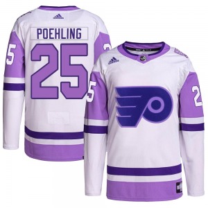Authentic Adidas Youth Ryan Poehling White/Purple Hockey Fights Cancer Primegreen Jersey - NHL Philadelphia Flyers