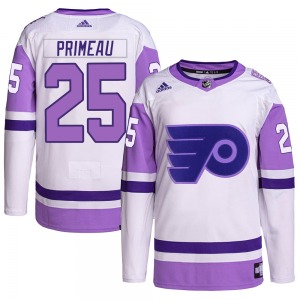 Authentic Adidas Youth Keith Primeau White/Purple Hockey Fights Cancer Primegreen Jersey - NHL Philadelphia Flyers