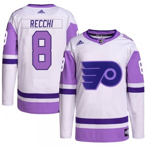 Authentic Adidas Youth Mark Recchi White/Purple Hockey Fights Cancer Primegreen Jersey - NHL Philadelphia Flyers