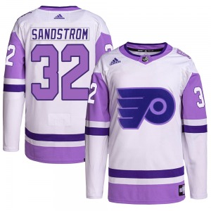 Authentic Adidas Youth Felix Sandstrom White/Purple Hockey Fights Cancer Primegreen Jersey - NHL Philadelphia Flyers