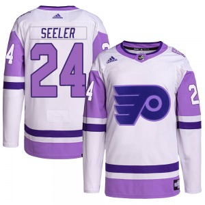 Authentic Adidas Youth Nick Seeler White/Purple Hockey Fights Cancer Primegreen Jersey - NHL Philadelphia Flyers