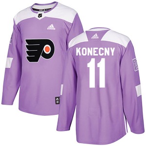 Authentic Adidas Adult Travis Konecny Purple Fights Cancer Practice Jersey - NHL Philadelphia Flyers