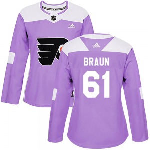 Authentic Adidas Women's Justin Braun Purple Fights Cancer Practice Jersey - NHL Philadelphia Flyers