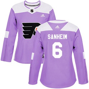 Authentic Adidas Women's Travis Sanheim Purple Fights Cancer Practice Jersey - NHL Philadelphia Flyers