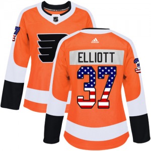 Authentic Adidas Women's Brian Elliott Orange USA Flag Fashion Jersey - NHL Philadelphia Flyers