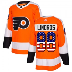 Authentic Adidas Youth Eric Lindros Orange USA Flag Fashion Jersey - NHL Philadelphia Flyers