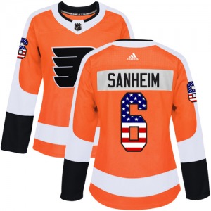 Authentic Adidas Women's Travis Sanheim Orange USA Flag Fashion Jersey - NHL Philadelphia Flyers