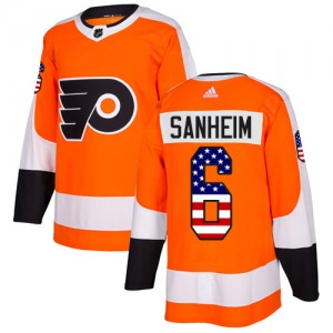 Authentic Adidas Youth Travis Sanheim Orange USA Flag Fashion Jersey - NHL Philadelphia Flyers