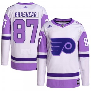 Authentic Adidas Adult Donald Brashear White/Purple Hockey Fights Cancer Primegreen Jersey - NHL Philadelphia Flyers